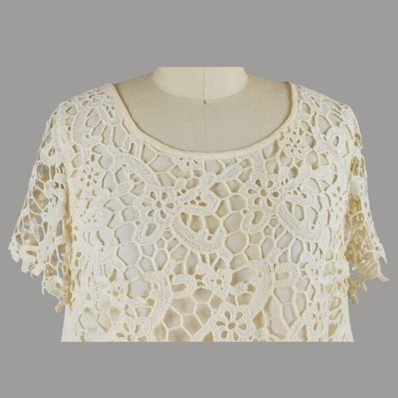 SUNDAY IN BROOKLYN CROCHET LACE OVERLAY IVORY BLOUSE - Picture 2 of 7